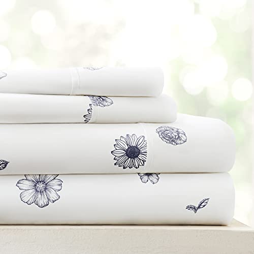 Linen Market 4-teiliges Bettwäsche-Set für King-Size-Betten (marineblaue Blumen) – Schlafen Sie besser als je zuvor mit diesen ultraweichen und kühlenden Bettlaken für Ihr Kingsize-Bett – tiefe Tasche von Linen Market