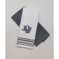 Grau-Weißes Küchenhandtuch-Set Mit Stickerei Elefant von Beckystowels