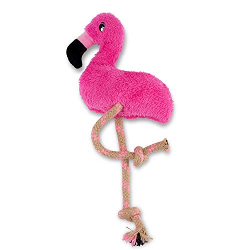 BECO PETS Hundespielzeug Fernando der Flamingo, stark, doppelt genähtes Tuch und Seil, interaktives Spielzeug mit Quietschelement, Medium, Rose von Beco