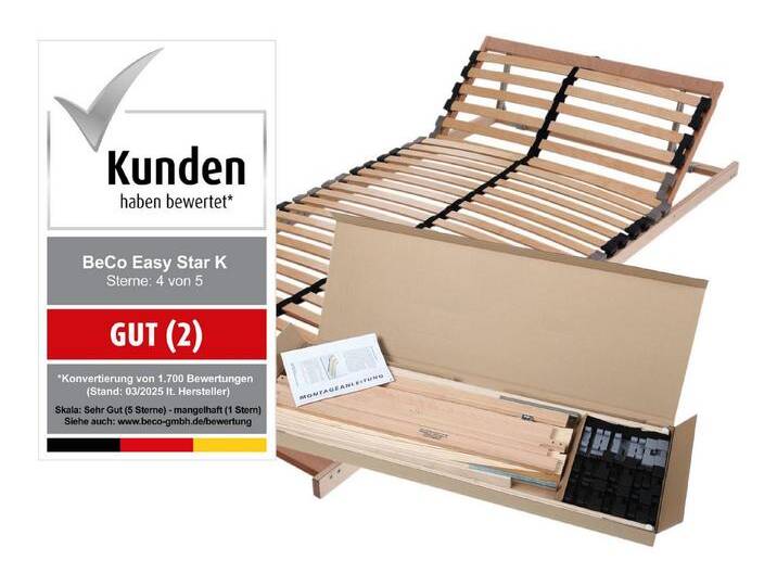 Beco Lattenrost Easy Star K, Kopfteil manuell verstellbar, Fußteil nicht verstellbar, Lattenrost für Doppelbetten geeignet von Beco