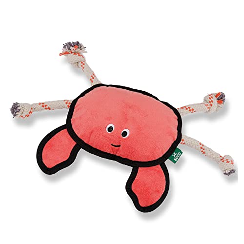 Beco Orange Crab großes Hundespielzeug, Kau-, Apportier-, Ziehen- und Quietschspielzeug, Zwei Materialien, doppelt genäht für Langlebigkeit, hergestellt aus recyceltem Kunststoff von Beco