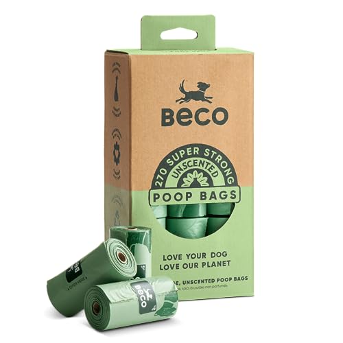Beco Starke und große Kotbeutel – 270 Beutel (18 Rollen mit je 15 Stück) – geruchlos – Spenderkompatible Hundekotbeutel von Beco