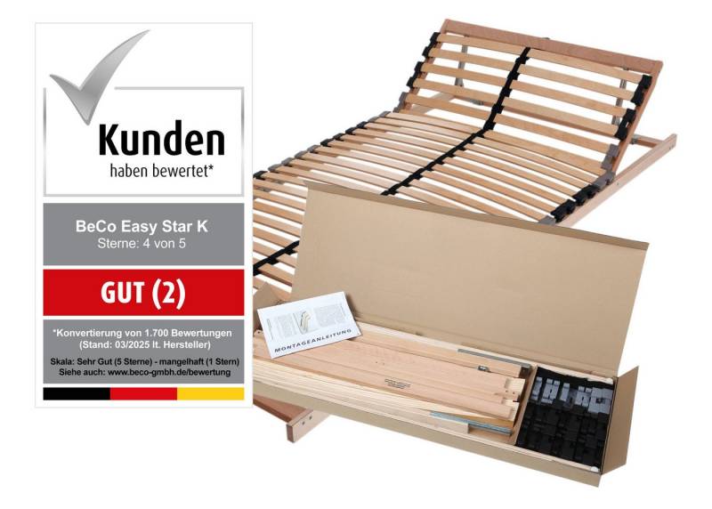 Lattenrost Easy Star K, Beco, Kopfteil manuell verstellbar, Fußteil nicht verstellbar, Lattenrost für Doppelbetten geeignet, Lattenrost in diversen Größen von Beco