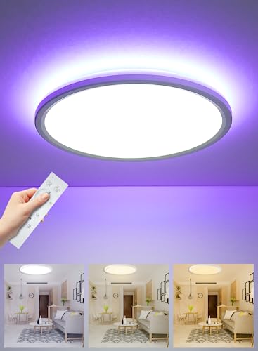 RGB LED Deckenleuchte Dimmbar mit Fernbedienung: 28W 30cm Rund Weiss Flach Farbwechsel Deckenlampe für Schlafzimmer Wohnzimmer Badezimmer Kueche Beleuchtung von Becomlight