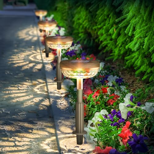 Becomlight Solarlampen für Außen Garten Farbwechsel: 4-Stück LED Solar Lichter Gartenbeleuchtung Wetterfest - Warmweiß & Bunt Solarleuchten mit Erdspieß für Draußen Gartendeko von Becomlight