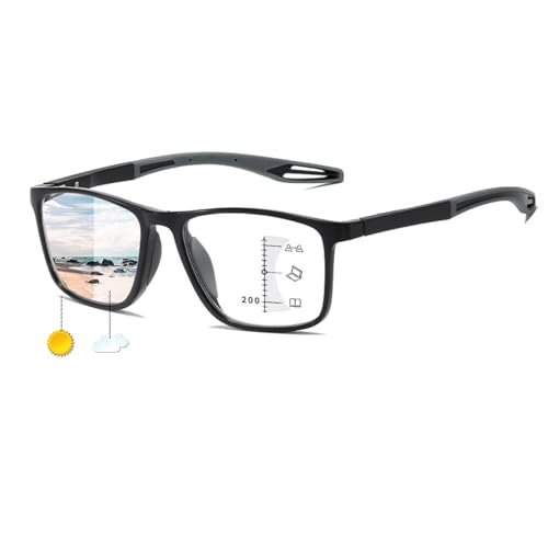 Becool fish Photochrome Lesebrille für Herren/Damen, Multifokale, Blaulichtblockierung Lesebrillen, Blendfreie Computerbrille ​(Farbe:Schwarz,Größe:2.5X) von Becool fish
