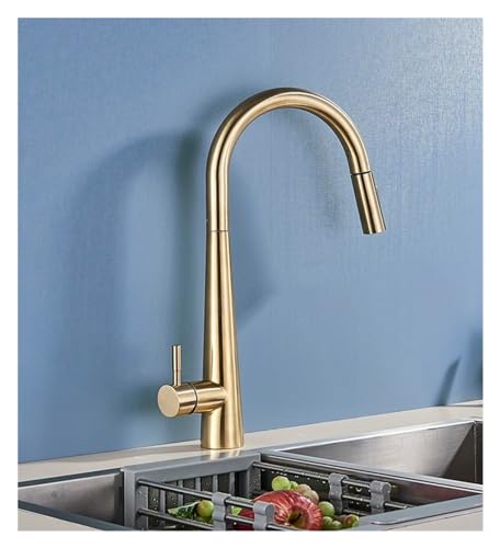 Sensor-Küchenarmatur aus gebürstetem Gold, um 360 Grad drehbarer Durchfluss- und Sprühmodus, herausziehbarer Sprinkler, kalter und heißer Mischhahn,für Badezimmer von BedAw
