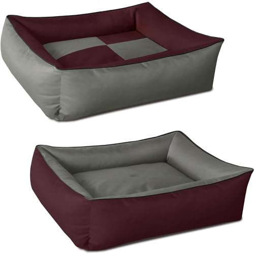 BedDog Hundebett 2in1 MAXQ, Hundekissen mit abziehbaren waschbaren Bezug, Hundekorb, Hundesofa, für mittel-große Hunde, L, Bordeaux-grau von BedDog