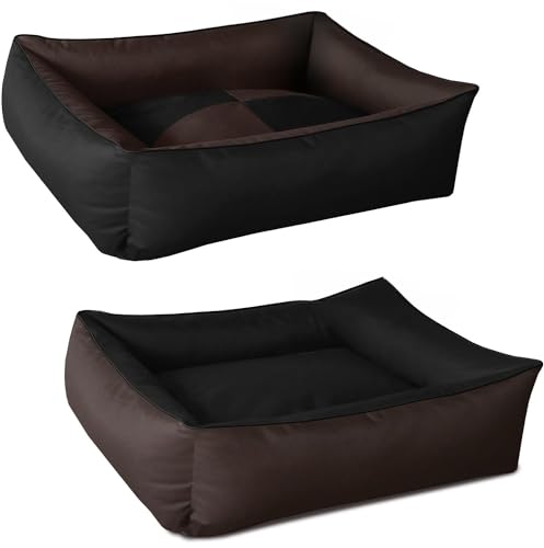 BedDog Hundebett 2in1 MAXQ, Hundekissen mit abziehbaren waschbaren Bezug, Hundekorb, Hundesofa, für mittel-große Hunde, L, schwarz-braun von BedDog