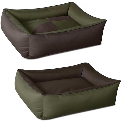 BedDog Hundebett 2in1 MAXQ, Hundekissen mit abziehbaren waschbaren Bezug, Hundekorb, Hundesofa, für mittel-große Hunde, L, grün-braun von BedDog