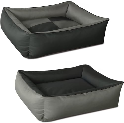 BedDog Hundebett 2in1 MAXQ, Hundekissen mit abziehbaren waschbaren Bezug, Hundekorb, Hundesofa, für mittel-große Hunde, L, grau-anthrazit von BedDog