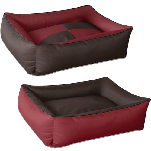 BedDog Hundebett 2in1 MAXQ, Hundekissen mit abziehbaren waschbaren Bezug, Hundekorb, Hundesofa, für mittel-große Hunde, L, braun-rot von BedDog