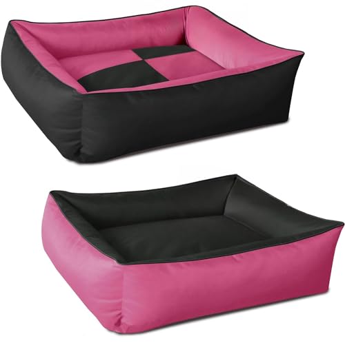 BedDog Hundebett 2in1 MAXQ, Hundekissen mit abziehbaren waschbaren Bezug, Hundekorb, Hundesofa, für große Hunde, XXL, pink-schwarz von BedDog