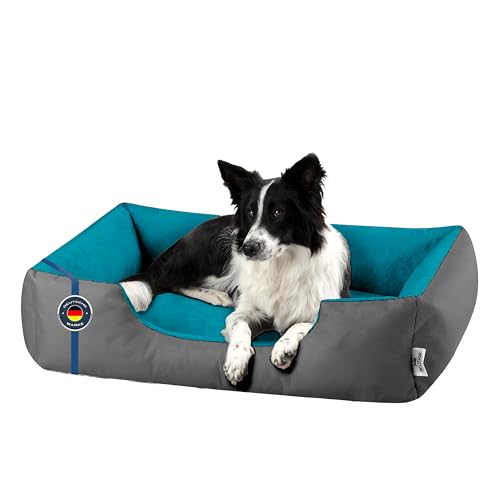 BedDog Hundebett LUPI, Hundekissen mit abziehbaren waschbaren Bezug, Hundekorb, Hundesofa, für mittel-große Hunde, L, grau-blau von BedDog