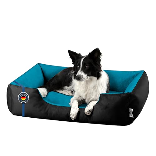 BedDog Hundebett LUPI, Hundekissen mit abziehbaren waschbaren Bezug, Hundekorb, Hundesofa, für mittel-große Hunde, L, schwarz-blau von BedDog