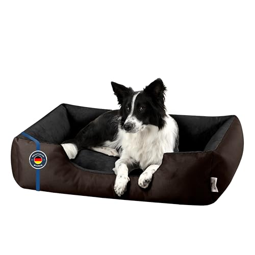 BedDog Hundebett LUPI, Hundekissen mit abziehbaren waschbaren Bezug, Hundekorb, Hundesofa, für mittel-große Hunde, L, braun-schwarz von BedDog