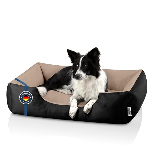 BedDog Hundebett LUPI, Hundekissen mit abziehbaren waschbaren Bezug, Hundekorb, Hundesofa, für mittel-große Hunde, L, schwarz-beige von BedDog