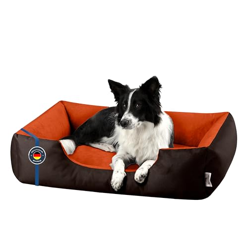 BedDog Hundebett LUPI, Hundekissen mit abziehbaren waschbaren Bezug, Hundekorb, Hundesofa, für mittel-große Hunde, L, braun-orange von BedDog