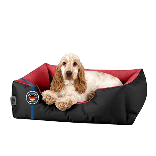 BedDog Hundebett LUPI, Hundekissen mit abziehbaren waschbaren Bezug, Hundekorb, Hundesofa, für kleine Hunde, S, schwarz-rot von BedDog