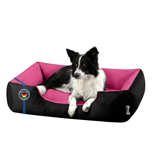 BedDog Hundebett LUPI, Hundekissen mit abziehbaren waschbaren Bezug, Hundekorb, Hundesofa, für mittel-große Hunde, XL, schwarz-pink von BedDog