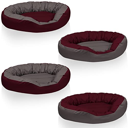 BedDog® Hundebett Sunny 4in1, großes Hundekörbchen aus Cordura, waschbares Hundebett mit Rand, Hundekissen oval-rund, für drinnen und draußen, XXL, Cherry-Rock, Bordeaux-grau von BedDog