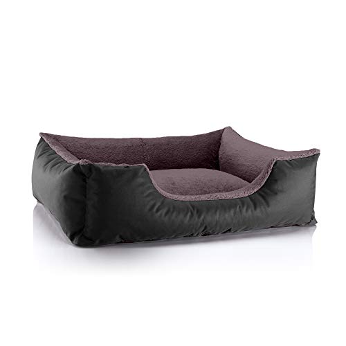 BedDog Hundebett Teddy flauschig, Hundekissen mit abziehbaren waschbaren Bezug, Hundekorb, Hundesofa, für mittel-große Hunde, L, schwarz-braun von BedDog