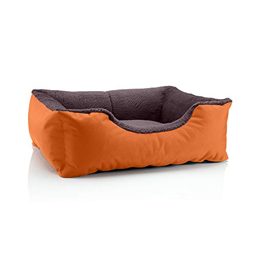 BedDog Hundebett Teddy flauschig, Hundekissen mit abziehbaren waschbaren Bezug, Hundekorb, Hundesofa, für kleine Hunde, M, orange-Brown von BedDog