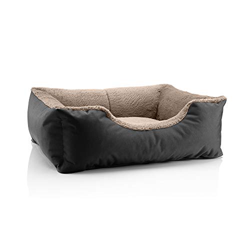 BedDog Hundebett Teddy flauschig, Hundekissen mit abziehbaren waschbaren Bezug, Hundekorb, Hundesofa, für kleine Hunde, M, schwarz-beige von BedDog