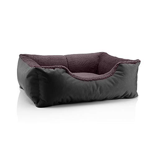 BedDog Hundebett Teddy flauschig, Hundekissen mit abziehbaren waschbaren Bezug, Hundekorb, Hundesofa, für kleine Hunde, S, schwarz-braun von BedDog