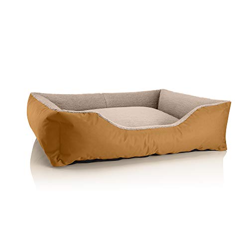 BedDog Hundebett Teddy flauschig, Hundekissen mit abziehbaren waschbaren Bezug, Hundekorb, Hundesofa, für mittel-große Hunde, XL, Gold-beige von BedDog