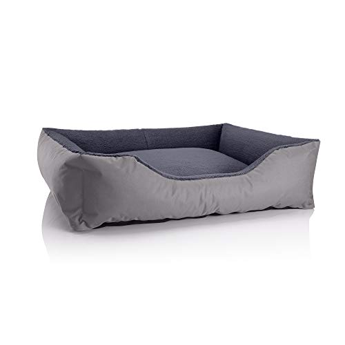 BedDog Hundebett Teddy flauschig, Hundekissen mit abziehbaren waschbaren Bezug, Hundekorb, Hundesofa, für mittel-große Hunde, XL, grau-grau von BedDog