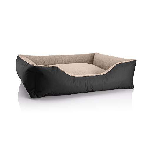 BedDog Hundebett Teddy flauschig, Hundekissen mit abziehbaren waschbaren Bezug, Hundekorb, Hundesofa, für mittel-große Hunde, XL, schwarz-beige von BedDog