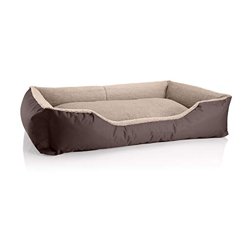 BedDog Hundebett Teddy flauschig, Hundekissen mit abziehbaren waschbaren Bezug, Hundekorb, Hundesofa, für große Hunde, XXL, braun-beige von BedDog