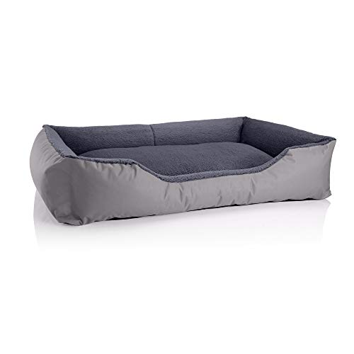 BedDog Hundebett Teddy flauschig, Hundekissen mit abziehbaren waschbaren Bezug, Hundekorb, Hundesofa, für große Hunde, XXL, grau-grau von BedDog