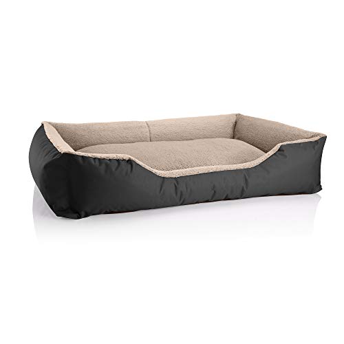 BedDog Hundebett Teddy flauschig, Hundekissen mit abziehbaren waschbaren Bezug, Hundekorb, Hundesofa, für große Hunde, XXL, schwarz-beige von BedDog