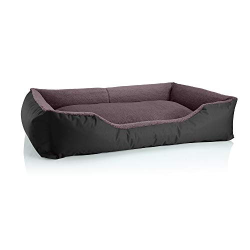 BedDog Hundebett Teddy flauschig, Hundekissen mit abziehbaren waschbaren Bezug, Hundekorb, Hundesofa, für große Hunde, XXL, schwarz-braun von BedDog