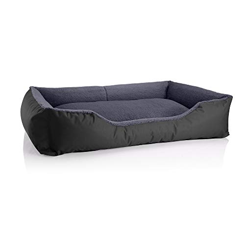 BedDog Hundebett Teddy flauschig, Hundekissen mit abziehbaren waschbaren Bezug, Hundekorb, Hundesofa, für große Hunde, XXL, schwarz-grau von BedDog