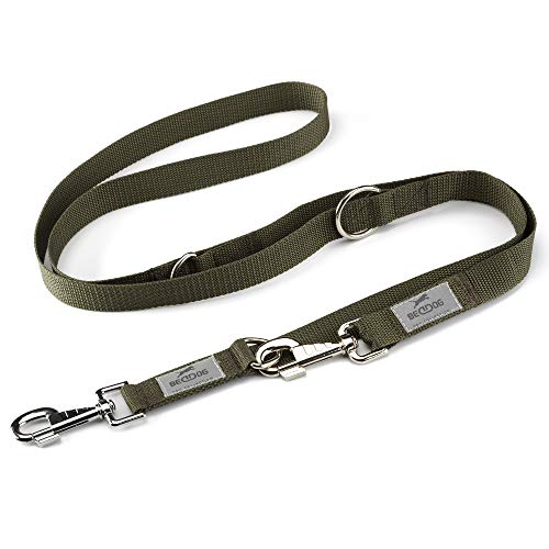 BedDog® Hundeleine Emma, verstellbar in 3 Längen, Doppel-Leine, Führ-Leine, Lauf-Leine, mittel-große und große Hunde, Gesamtlänge 2m - Khaki von BedDog