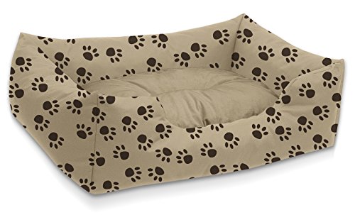 BedDog Hundebett Mimi, Hundesofa aus Cordura, Microfaser-Velours, waschbares Hundebett Vier-eckig mit Rand, Hundekissen für drinnen, draußen, M, beige mit Pfoten BedDog Hundebett Mimi, Hundesofa aus Cordura, Microfaser-Velours, waschbares Hundebett Vier-eckig mit Rand, Hundekissen für drinnen, draußen, M, beige mit Pfoten von BedDog