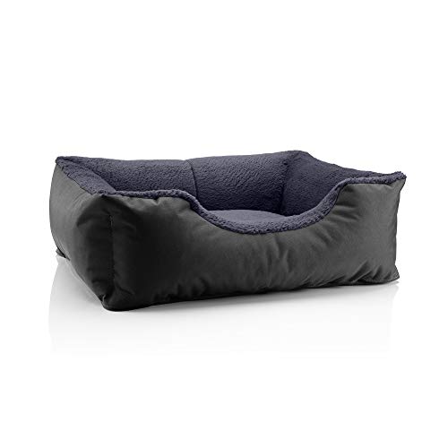 BedDog Hundebett Teddy flauschig, Hundekissen mit abziehbaren waschbaren Bezug, Hundekorb, Hundesofa, für kleine Hunde, S, schwarz-grau von BedDog