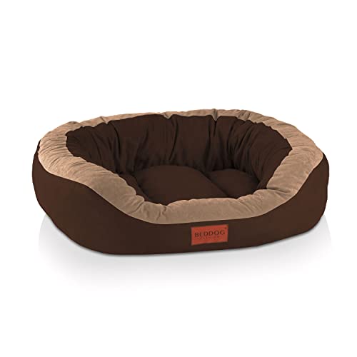 BedDog PRINS Premium Hundebett, aus strapazierfähigem Alicante-Gewebe, Hundesofa mit Seiten, ovales Kissen für Ihr Haustier, Hundecouch - L - Chocolate von BedDog
