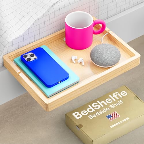 BedShelfie Bettseitiges Nachttischregal für Etagen- & oberes Bett, Studentenwohnheim Essentials, Hochbett-Nachttisch, schwebendes Bettablage-Tablett, Wohnheim-Deko von Smallish - Flexfit Modell, Natur von BedShelfie