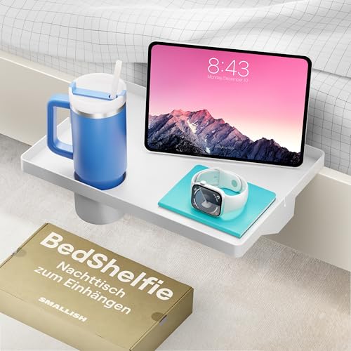 BedShelfie Nachttisch für Etagenbett und Boxspringbett, Bettablage für WG-Zimmer, Betttablett schwebend, Bettablage zum Einhängen – Weiß von BedShelfie