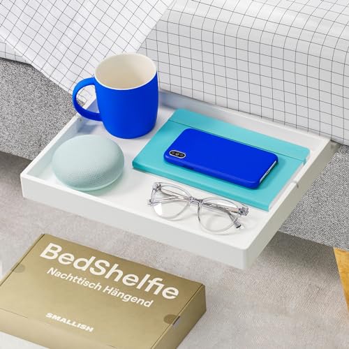 BedShelfie Nachttischregal für Etagenbett und oberes Etagenbett, Essentials für Studentenwohnheimzimmer, Hochbett-Nachttisch-Organizer zum Anklipsen, Nachttisch-Tablett – weiße Holzrutsche von BedShelfie