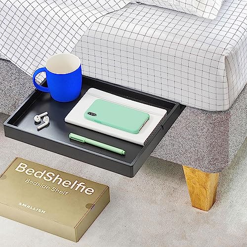 BedShelfie Nachttisch für Etagenbett und Boxspringbett, Bettablage für WG-Zimmer, Betttablett schwebend, Bettablage zum Einhängen – Slide Holz schwarz von BedShelfie