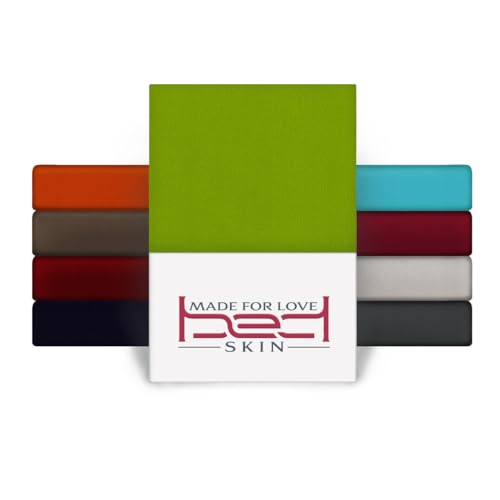 BedSkin Jersey Spannbettlaken 180x200-200x200 cm - 100% Buamwolle Spannbetttuch, bis 27 cm Matratzenhöhe (Apfelgrün) von Bedskin