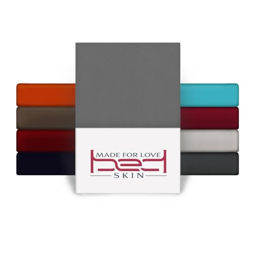 BedSkin Jersey Spannbettlaken 180x200-200x200 cm - 100% Buamwolle Spannbetttuch, bis 27 cm Matratzenhöhe (Grau) von Bedskin