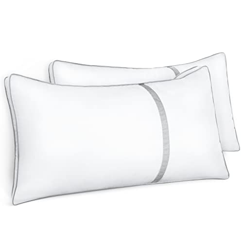 BedStory Kopfkissen 40×80, 2er Set Kissen 40×80 aus 2×850g Mikrofaser, Schlakissen mit Flanellstreifenbesatz, Geeignet für Seitenschläfer, Rückenschläfer, Weiß von BedStory