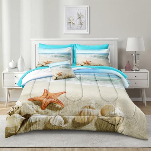 Bedbay Ocean Comforter Ser mit Bettlaken, Strand-Themen-Bettwäsche, King-Size-Bett, 8-teiliges Bett in einer Tasche, weiche Mikrofaser-Bettwäsche-Set für alle Jahreszeiten (Aqua, King) von Bedbay