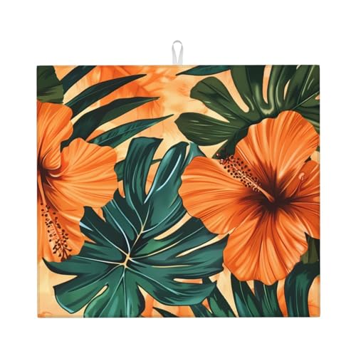 Abtropfmatte mit orangefarbenen Blumen, 46 x 41 cm, für Küchentheke, Muttertag, saugfähig, schnell trocknend, Abtropfmatte, großes Küchenzubehör von Bedbliss